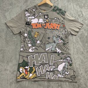Tom & Jerry x Southpole Shirt Mens Size Large Gray Cartoon Onomatopoeia Y2K Look